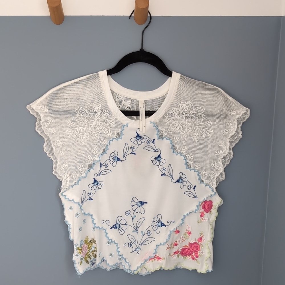 By Anthropologie Short-Sleeve Pieced Hanky Crop Top